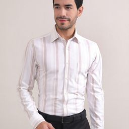 LOUIS STITCH Comfort Vertical Striped Spread Collar Chest Pocket Cotton Formal Shirt-image-54