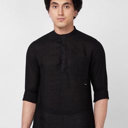 SPYKAR Mandarin Collar Opaque Linen Casual Shirt-image-82