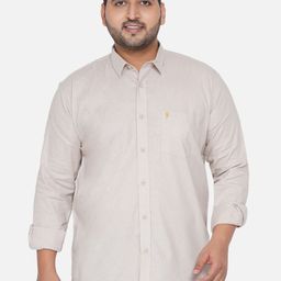 John Pride Men Beige Solid Linen & Cotton Plus Size Casual Shirt-6