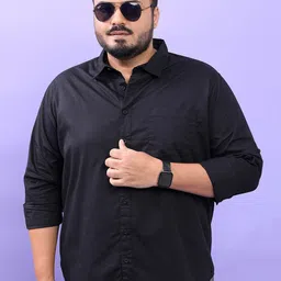 HIGHLANDER Plus Size Black Spread Collar Long Sleeves Cotton Casual Shirt-image-56