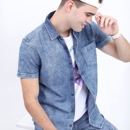 HIGHLANDER Men Solid Denim Faded Slim Fit Casual Shirt-image-46
