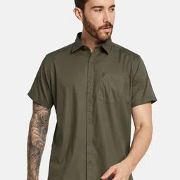 METTLE Men Solid Spread Collar Mock Pocket Casual Shirt-picture-0