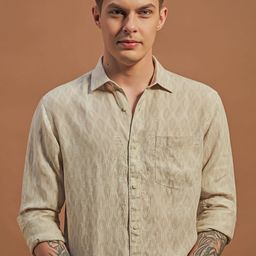 THINC Men Spread Collar Abstract Printed Linen Casual Shirt-image-37