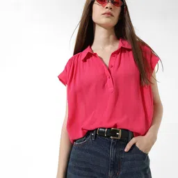 ONLY Spread Collar Extended Sleeves Opaque Casual Shirt-image-5