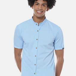 Campus Sutra Blue Band Collar Classic Cotton Casual Shirt-image-9