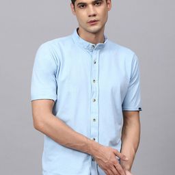 Campus Sutra Blue Band Collar Classic Cotton Shirt-image-71