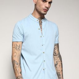 Campus Sutra Classic Mandarin Collar Cotton Casual Shirt-image-71
