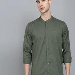 STUDIO NEXX Standard Slim Fit Band Collar Twill Weave Casual Shirt-image-17