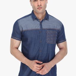 Kuons Avenue Men Blue Slim Fit Opaque Denim Shirt-image-69