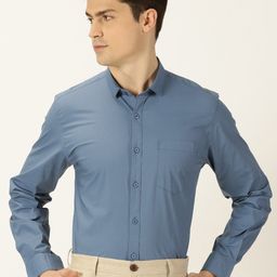 Mast & Harbour Blue Classic Slim Fit Casual Shirt-image-60