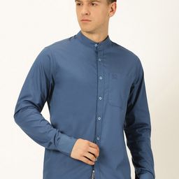 Provogue Classic Slim Fit Mandarin Collar Pure Cotton Casual Shirt-image-16