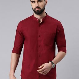 THE SOUL PATROL Smart Slim Fit Band Collar Cotton Casual Shirt-image-93
