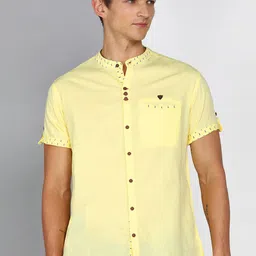 Kuons Avenue Slim Fit Smart Band Collar Linen Cotton Casual Shirt-image-61