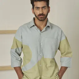 ARTLESS Relaxed Colourblocked Hemp Cotton Casual Shirt-picture-58