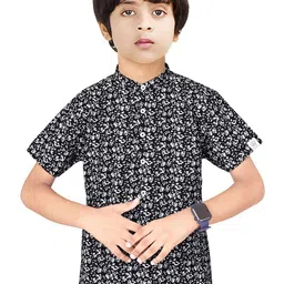 MADE IN THE SHADE Boys Band Collar Floral Printed Cotton Casual Shirt-picture-32