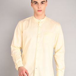 TIM PARIS Standard Band Collar Opaque Cotton Casual Shirt-image-52