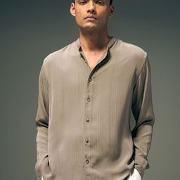 Flying Machine Men Mandarin Collar Textured Casual Shirt-image-35