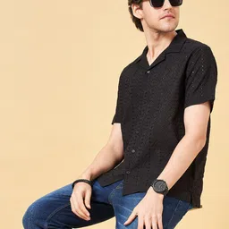 YU by Pantaloons Self Design Textured Cuban Collar Pure Cotton Casual Shirt-image-84