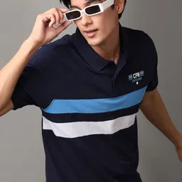 V-Mart Polo Collar Short Sleeves Striped Regular Fit Cotton Casual Shirt-image-102