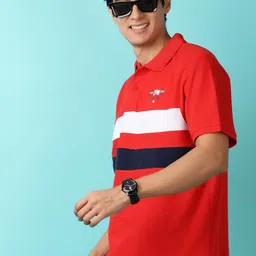 V-Mart Striped Polo Collar Short Sleeves Cotton Casual T-shirt-image-43
