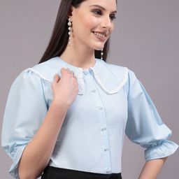 Style Quotient Blue Peter Pan Collar Puff Sleeves Shirt Style Top-picture-20