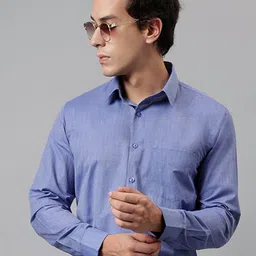 English Navy Standard Slim Fit Formal Shirt-image-37