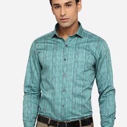 Greenfibre Men Green Classic Slim Fit Opaque Printed Formal Shirt-image-57