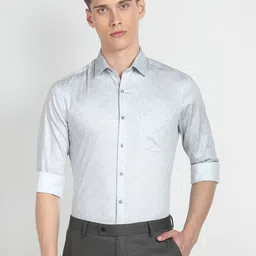 Arrow Floral Printed Spread Collar Long Sleeves Slim Fit Opaque Formal Shirt-image-61