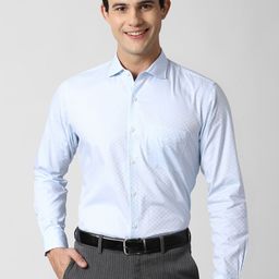 Peter England Elite Men Blue Opaque Textured Pure Cotton Formal Shirt-image-113