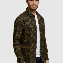 Celio Men Olive Green Printed Cotton Classic Casual Shirt-image-45