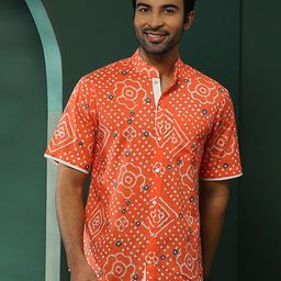 AKS Bandhani Printed Mandarin Collar Opaque Cotton Casual Shirt-image-26
