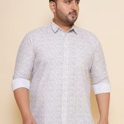 John Pride Men Spread Collar Printed Plus Size Pure Cotton Casual Shirt-58