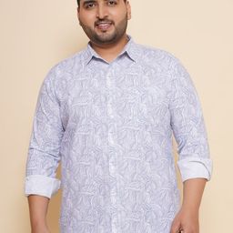 John Pride Men Spread Collar Printed Plus Size Pure Cotton Casual Shirt-53
