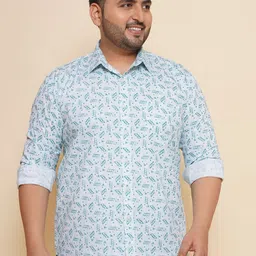 John Pride Men Spread Collar Printed Plus Size Pure Cotton Casual Shirt-59