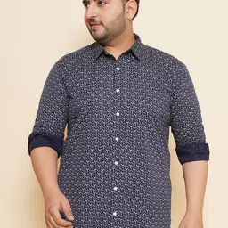 John Pride Men Spread Collar Printed Plus Size Pure Cotton Casual Shirt-95