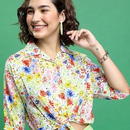 Tokyo Talkies Floral Printed Cropped Shirt Style Top-image-53