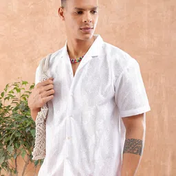 The Indian Garage Co Self Design Cuban Collar Oversized Casual Shirt-image-74