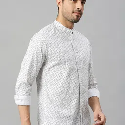 HERE&NOW White Classic Slim Fit Abstract Printed Pure Cotton Casual Shirt-image-11