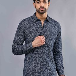 DEZANO Modern Regular Fit Geometric Printed Spread Collar Casual Shirt-picture-11