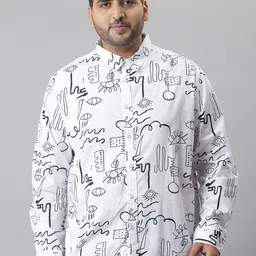 Instafab Plus Men White Classic Graphic Printed Casual Shirt-image-3