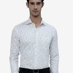 METAL Floral Printed Pure Cotton Denim Slim Fit Formal Shirt-image-41