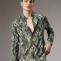 Banana Club Men Classic Ethnic Motif Printed Spread Collar Casual Shirt-13