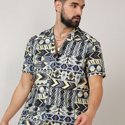 Campus Sutra Yellow Classic Ethnic Motifs Printed Cuban Collar Casual Shirt-image-29