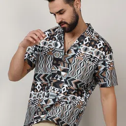 Campus Sutra Brown Classic Ethnic Motifs Printed Cuban Collar Casual Shirt-image-95