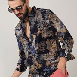 Campus Sutra Black Classic Floral Printed Spread Collar Casual Shirt-image-29