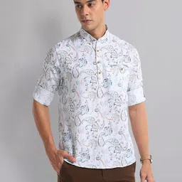 AD By Arvind Mandarin Collar Slim Fit Floral Opaque Printed Casual Shirt-image-46