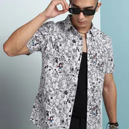 HIGHLANDER Floral Printed Spread Collar Curved Cotton Slim Fit Casual Shirt-image-37