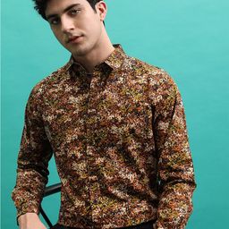 HIGHLANDER Spread Collar Slim Fit Abstract Printed Casual Cotton Shirt-image-42