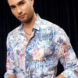 LOCOMOTIVE Luxe Slim Fit Abstract Printed Satin Shirt-image-81