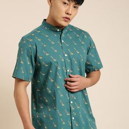Joven Conversational Printed Slim Fit Band Collar Opaque Cotton Casual Shirt-picture-6